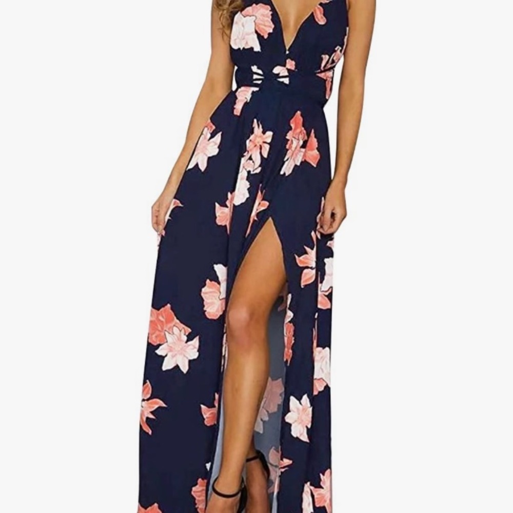 Floral dress with cross cross tie back.